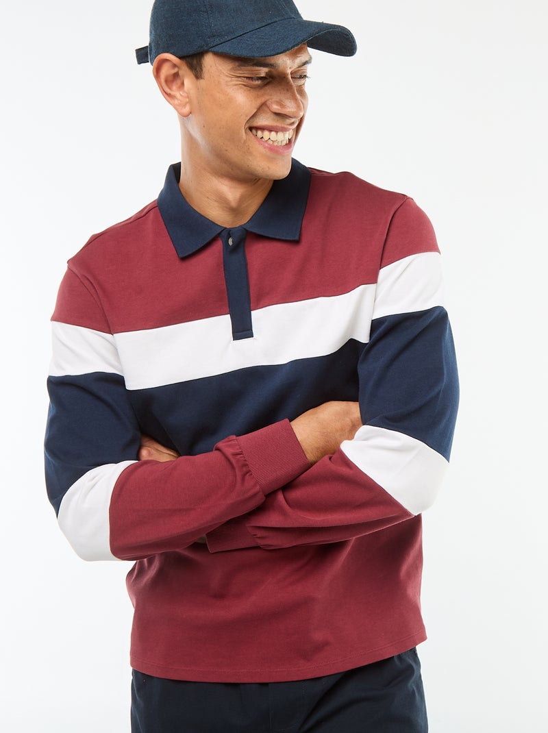 Polo manches longues style rugby esprit colorblock Rouge - Kiabi