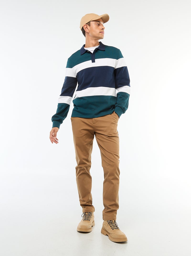 Polo manches longues style rugby esprit colorblock Vert - Kiabi