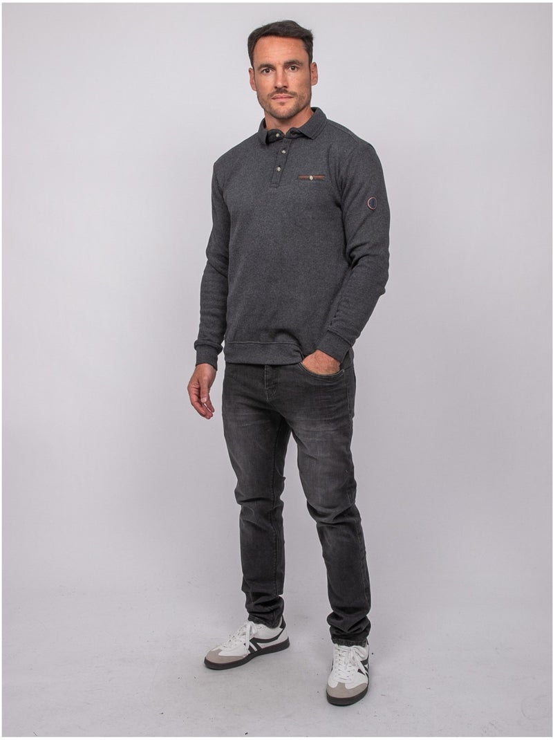 Polo manches longues wiritix gris anthracite - Kiabi