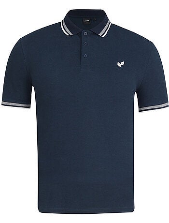 Polo marine à coupe droite en coton bio avec manches courtes et col boutonné