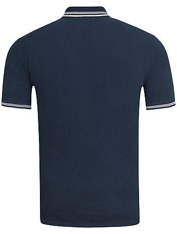 Polo marine à coupe droite en coton bio avec manches courtes et col boutonné