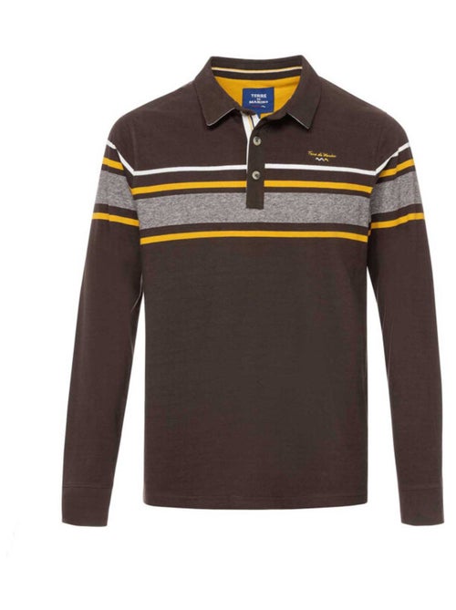 Polo marron manches longues Homme à rayures placées colorées - Kiabi