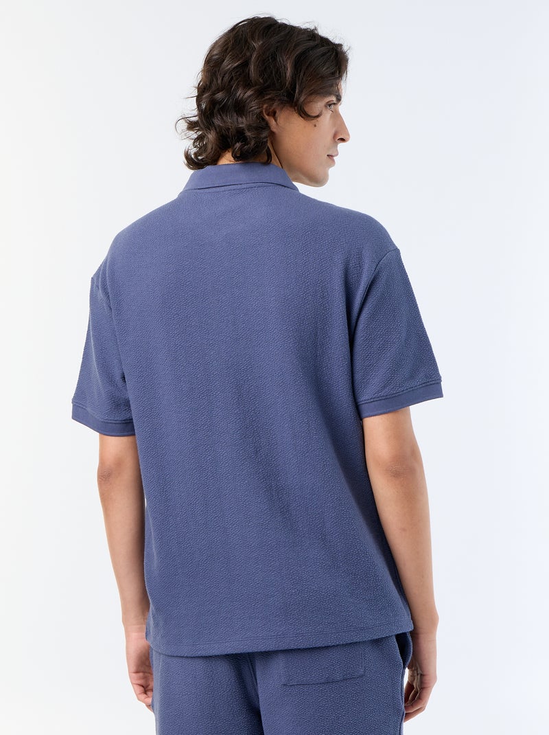 Polo matière fantaisie à manches courtes Bleu - Kiabi