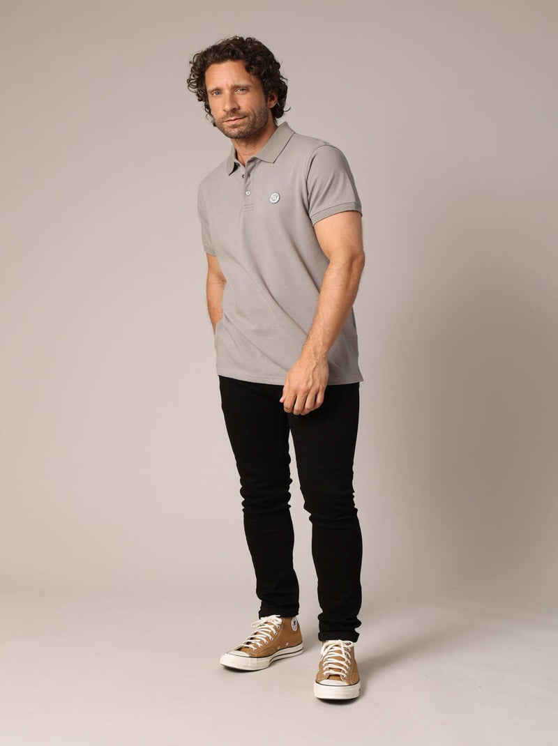 Polo micro-imprimé avec col en maille plate 'Deeluxe' Gris - Kiabi
