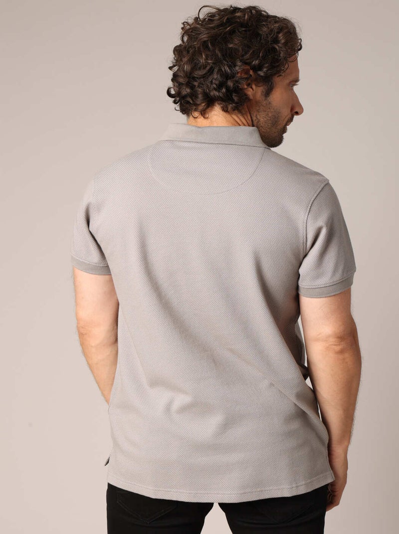 Polo micro-imprimé avec col en maille plate 'Deeluxe' Gris - Kiabi