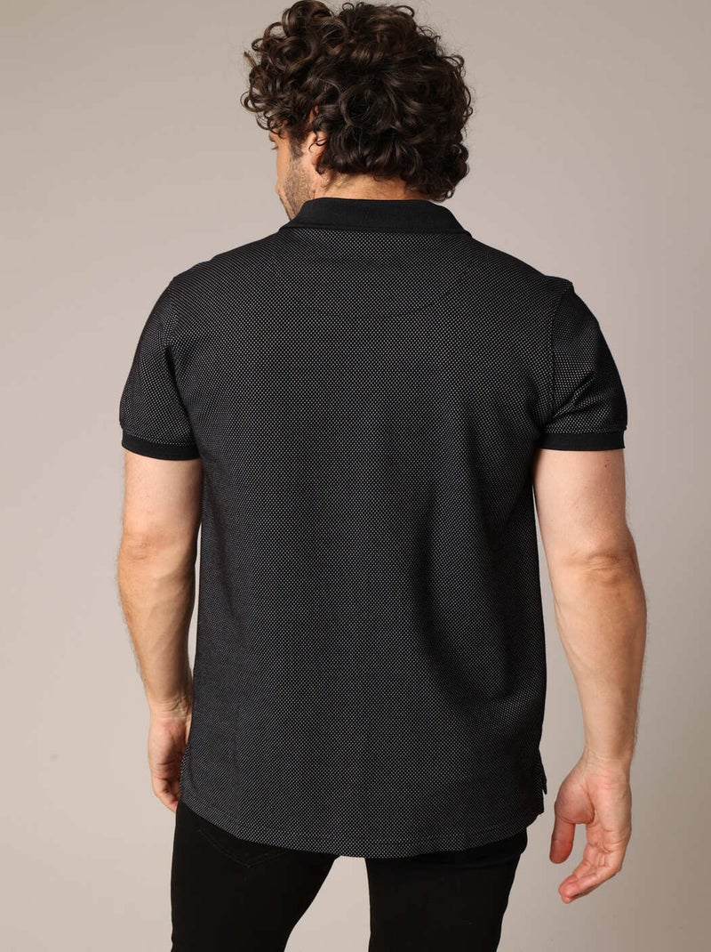 Polo micro-imprimé avec col en maille plate 'Deeluxe' Noir - Kiabi