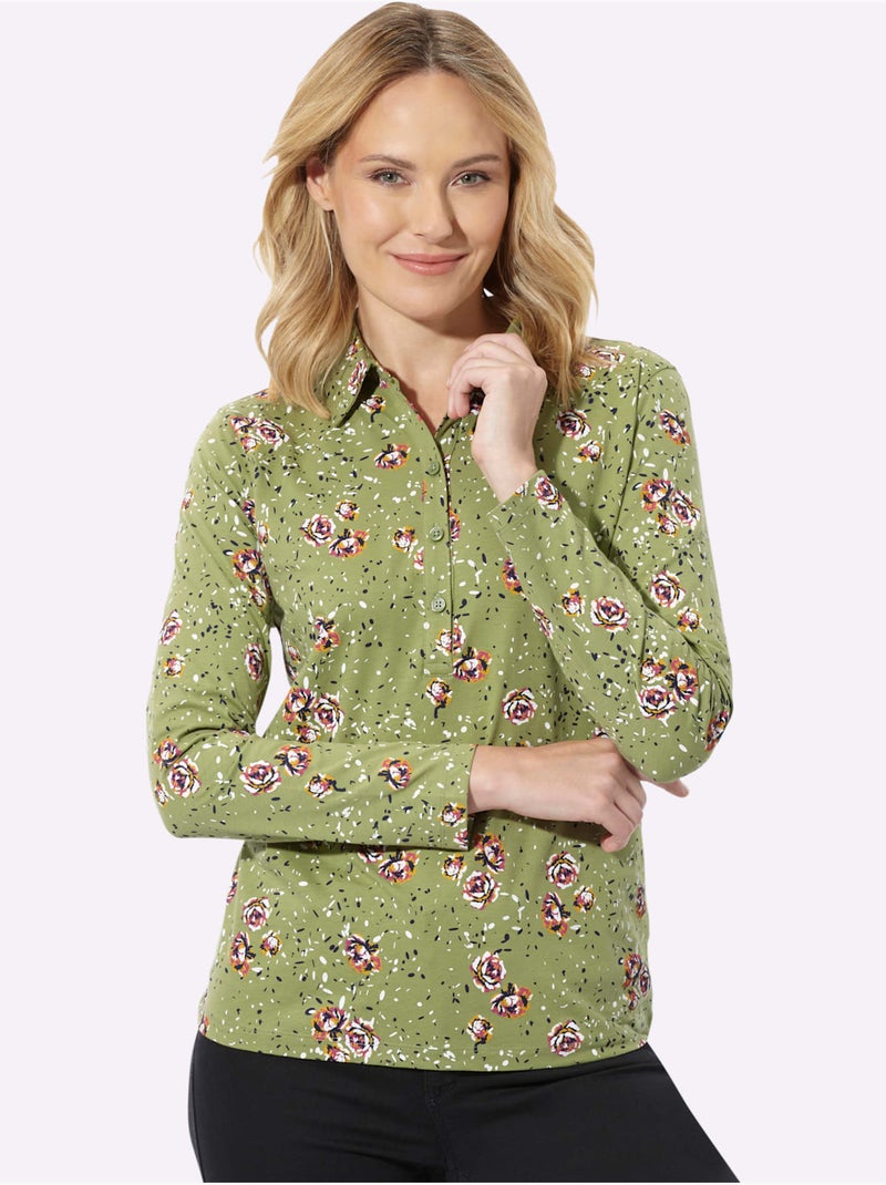 Polo motif floral discret - taille standard - moda vilona Vert/Rose - Kiabi