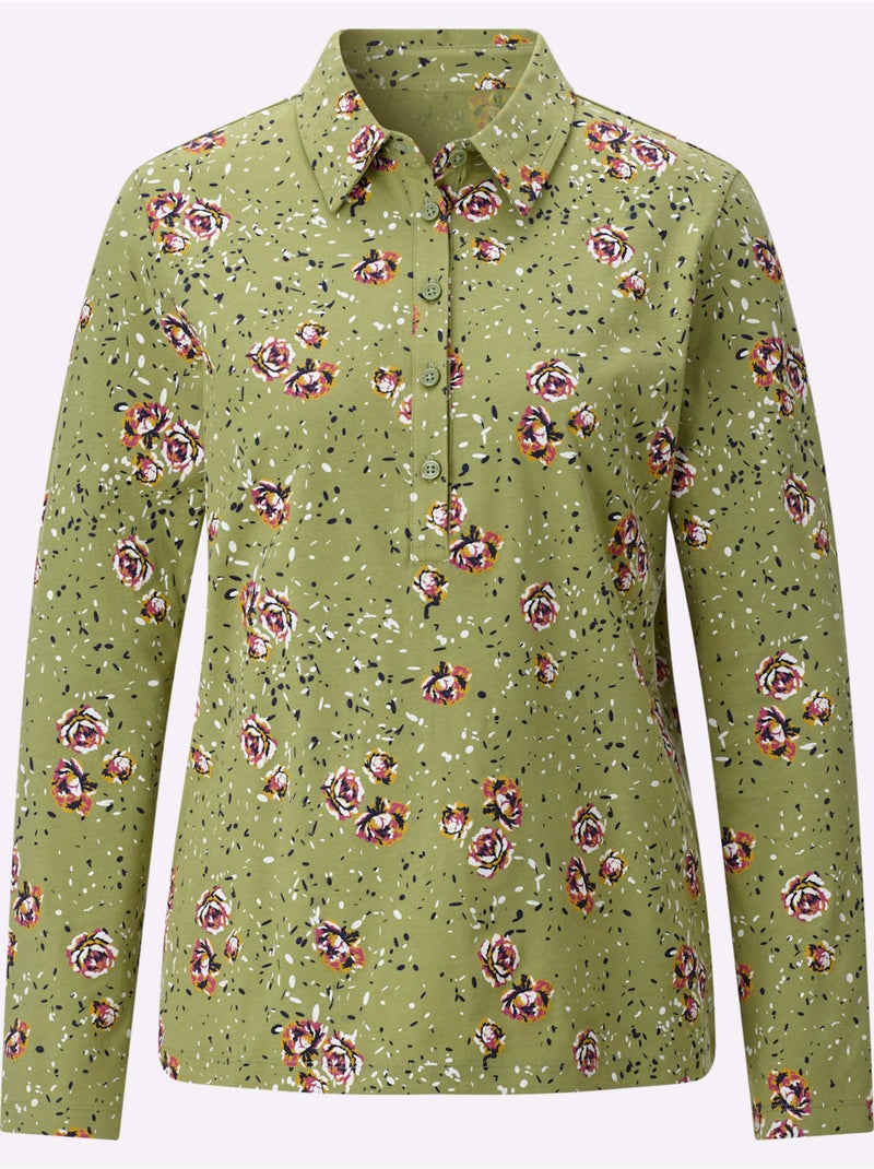 Polo motif floral discret - taille standard - moda vilona Vert/Rose - Kiabi
