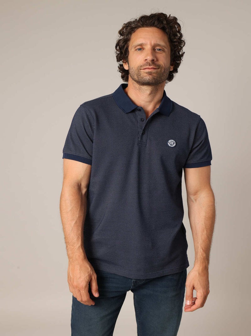 Polo motif micro-imprimé & col en maille plate
 'Deeluxe' Bleu foncé - Kiabi