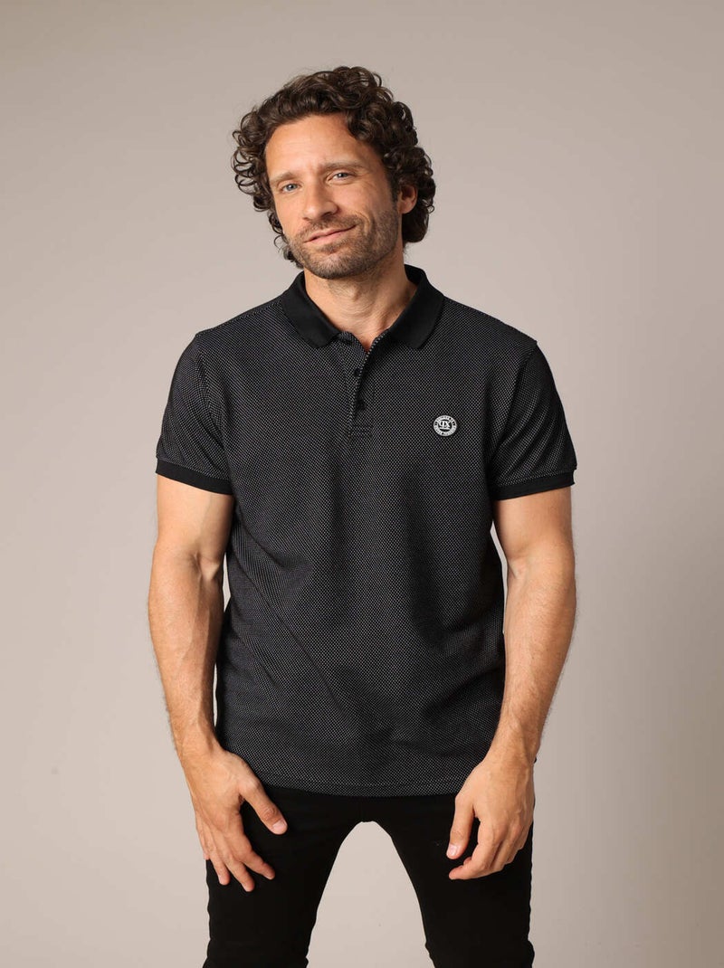 Polo motif micro-imprimé & col en maille plate
 'Deeluxe' Noir - Kiabi