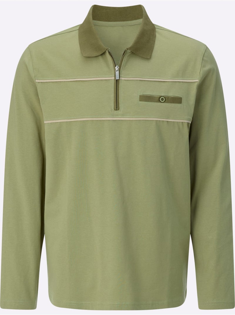 Polo Passepoils Contrastés Tendance - Taille Standard - Moda Vilona Bleu Vert Gris - Kiabi