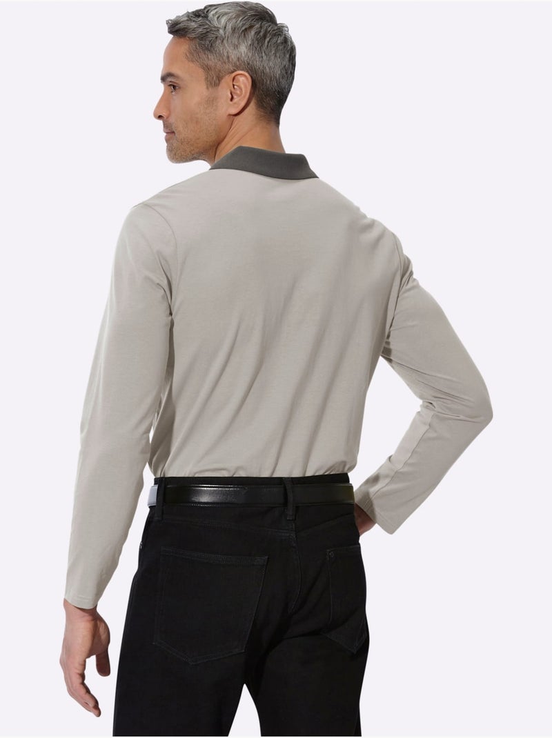 Polo passepoils contrastés tendance - taille standard - moda vilona Gris clair - Kiabi