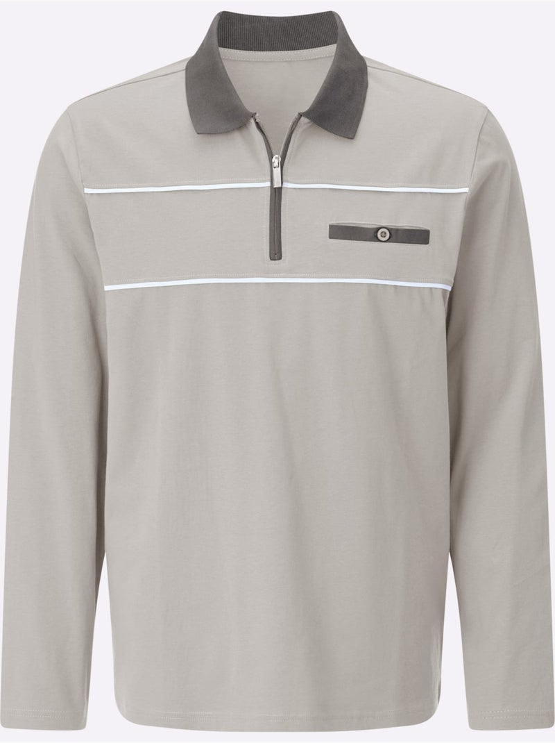Polo passepoils contrastés tendance - taille standard - moda vilona Gris clair - Kiabi