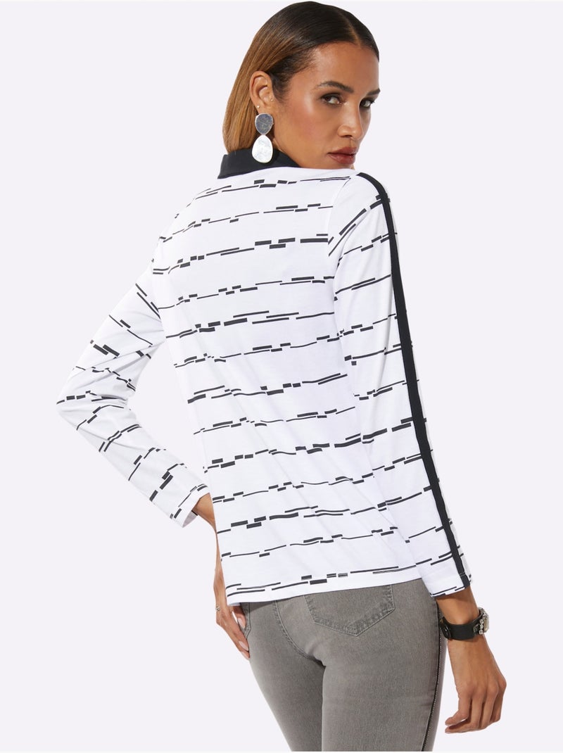 Polo pierres ornementales brillantes - taille standard - helline Blanc Noir - Kiabi
