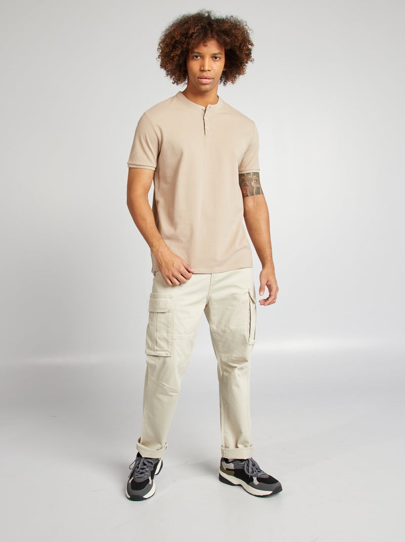 Polo piqué col mao beige - Kiabi