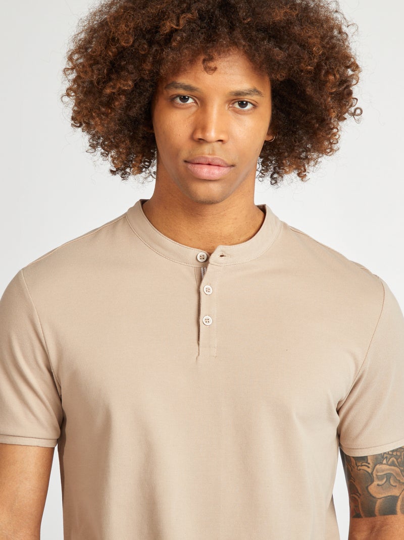 Polo piqué col mao beige - Kiabi