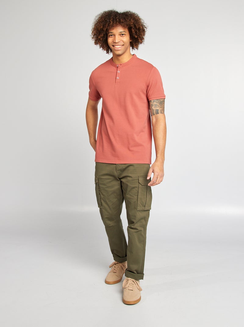 Polo piqué col mao Rouge - Kiabi