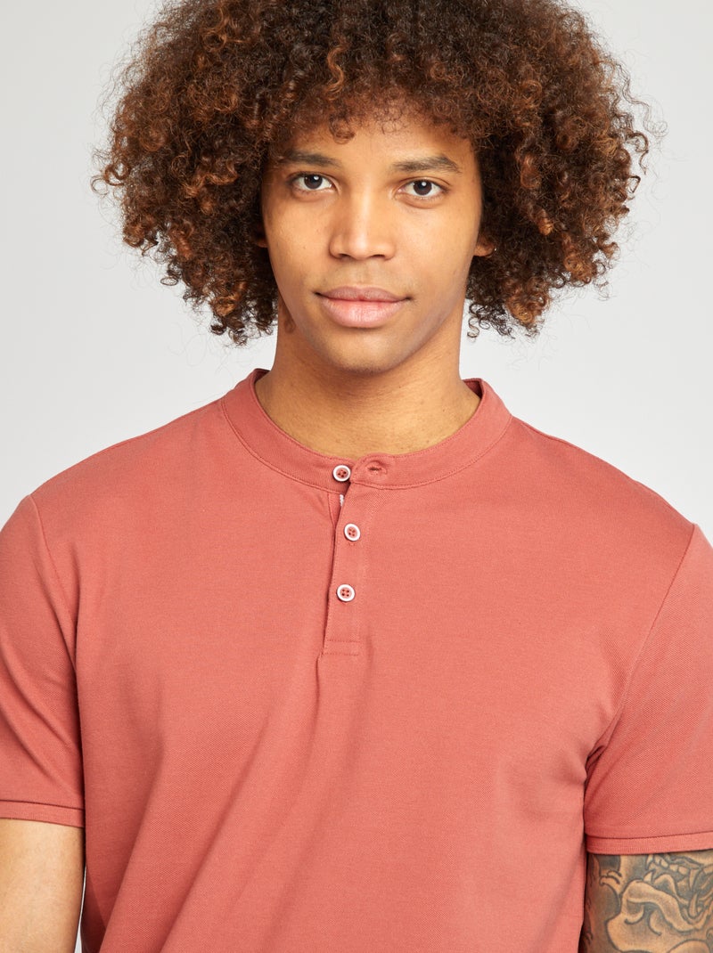 Polo piqué col mao Rouge - Kiabi