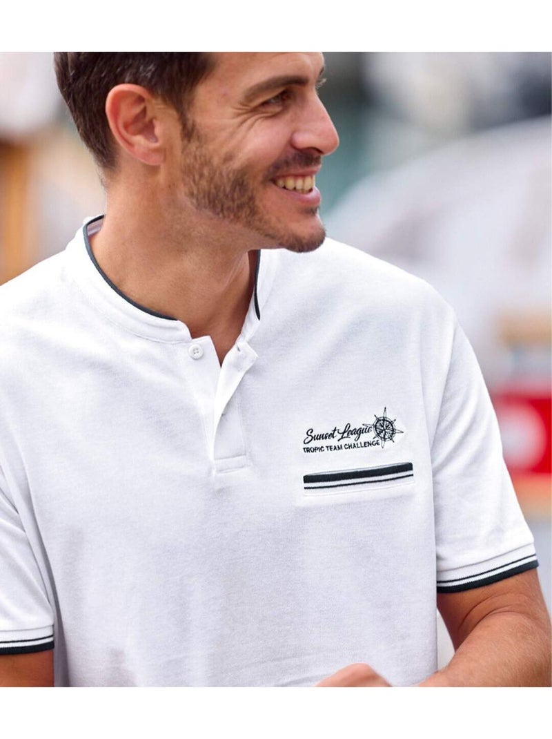 Polo Piqué Col Officier   - ATLAS FOR MEN Blanc - Kiabi