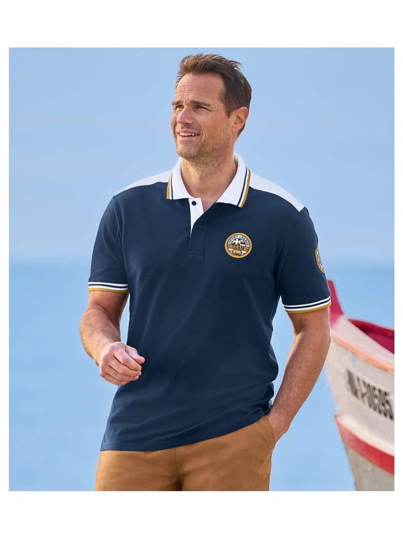 Polo Piqué Sport Club   - ATLAS FOR MEN Bleu marine - Kiabi