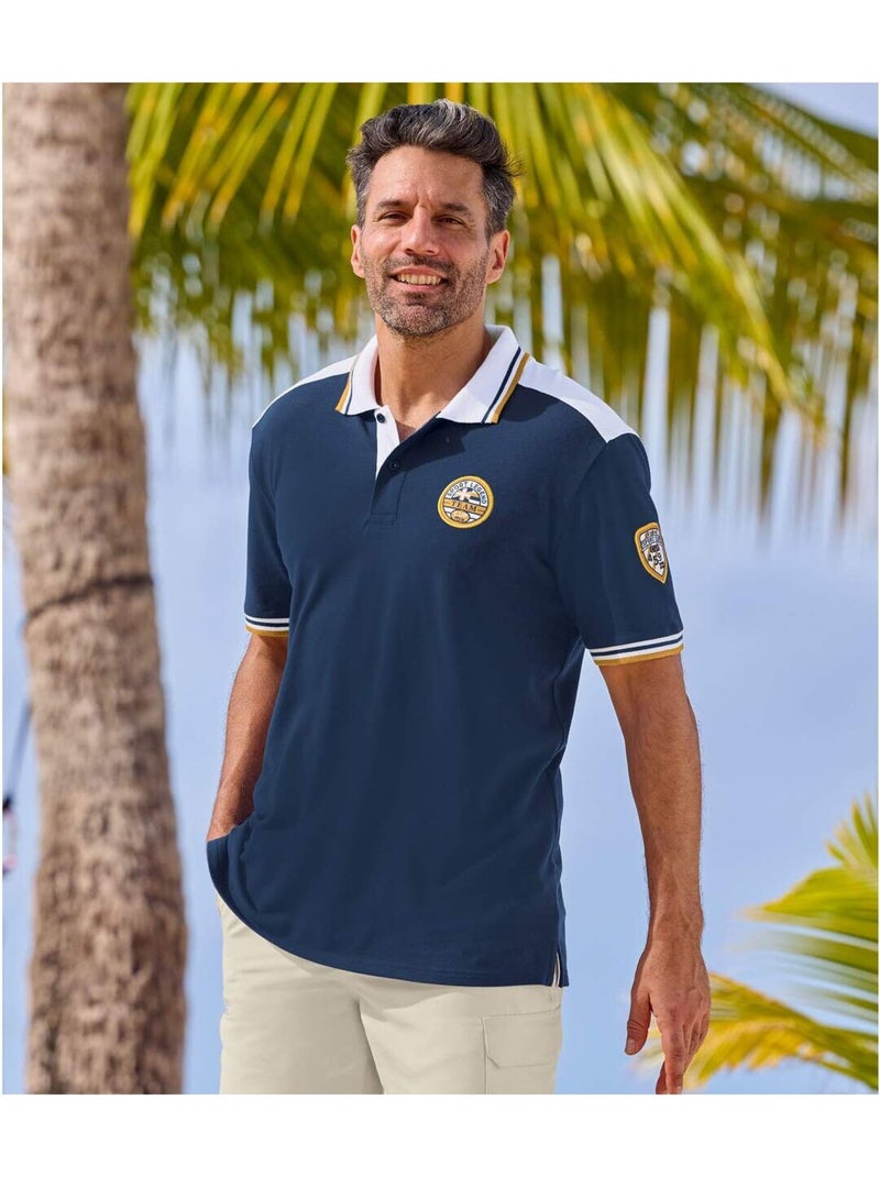 Polo Piqué Sport Club   - ATLAS FOR MEN Bleu marine - Kiabi