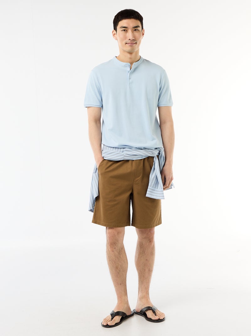 Polo pour homme en maille piquée avec col tunisien Bleu - Kiabi