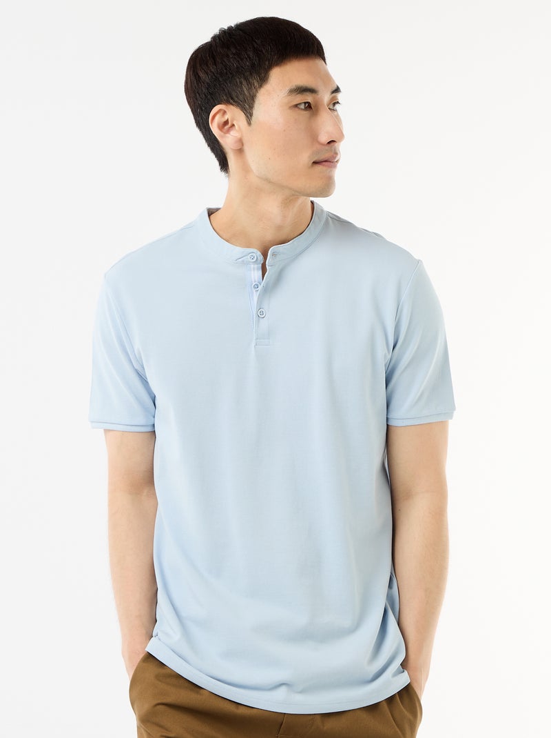 Polo pour homme en maille piquée avec col tunisien Bleu - Kiabi