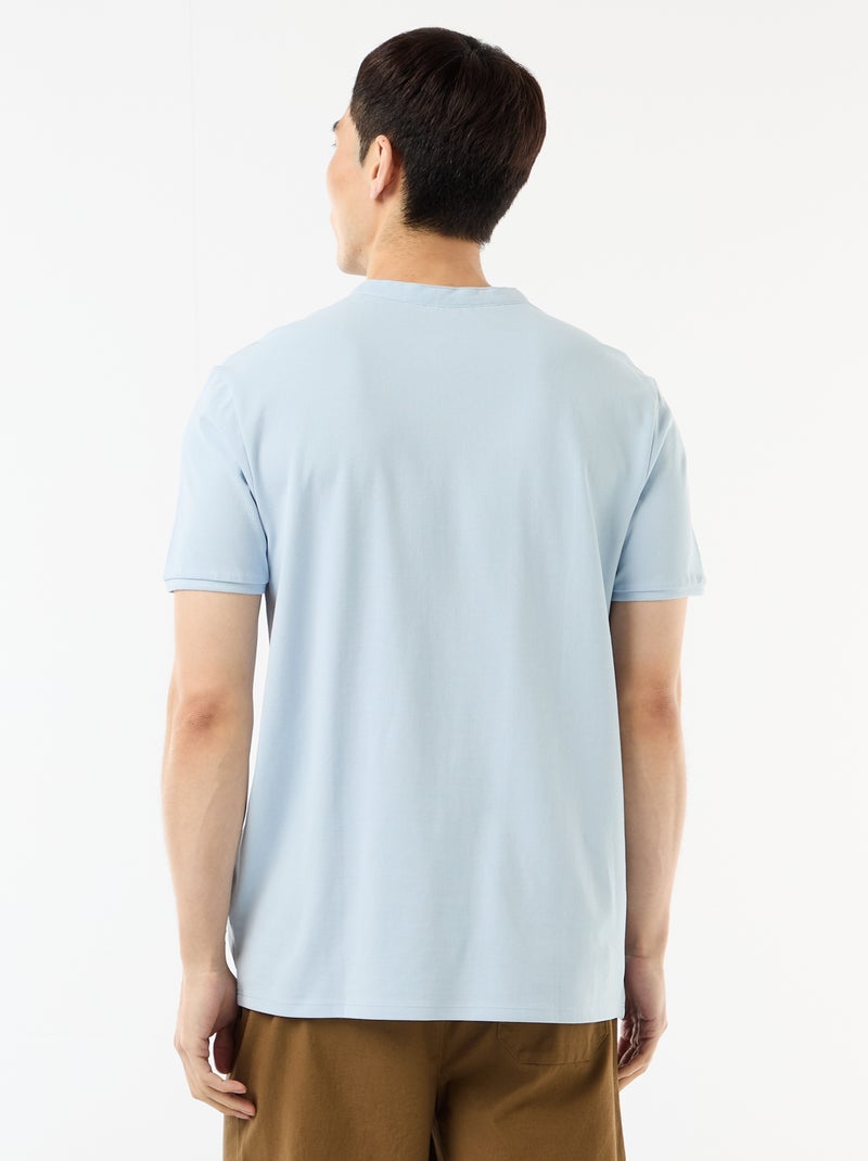 Polo pour homme en maille piquée avec col tunisien Bleu - Kiabi