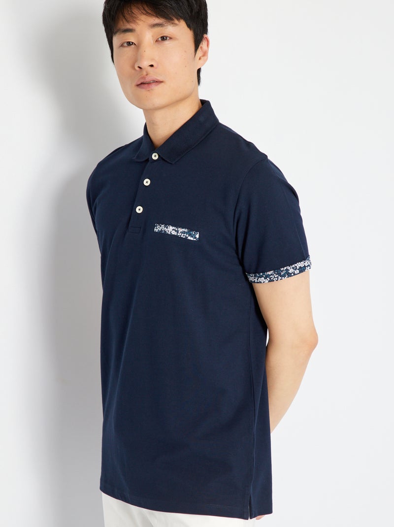 Polo 'Produkt' en piqué de coton bleu marine - Kiabi