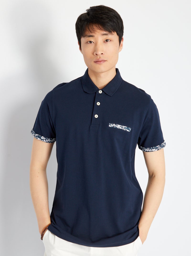 Polo 'Produkt' en piqué de coton bleu marine - Kiabi