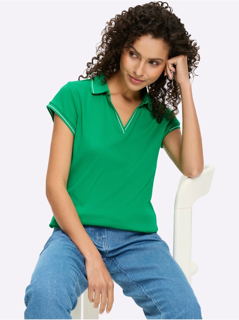 Polo Qualité Coton Doux Sur La Peau - Taille Standard - Helline Vert - Kiabi