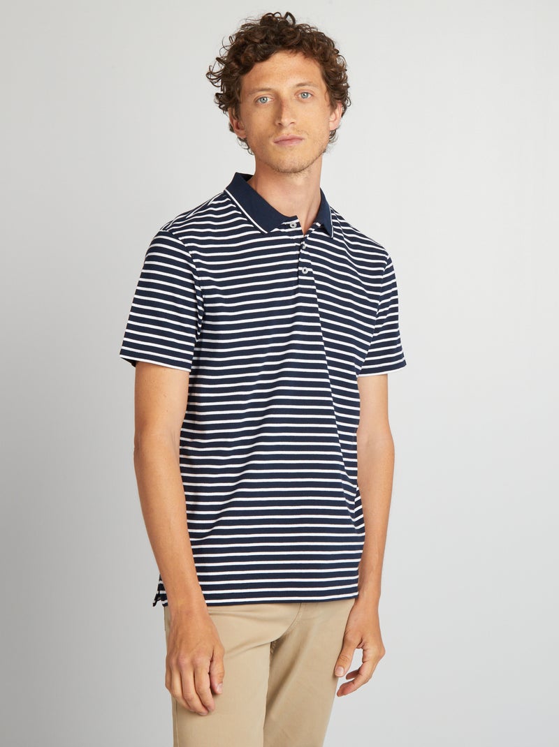 Polo rayé en coton BLANC - Kiabi