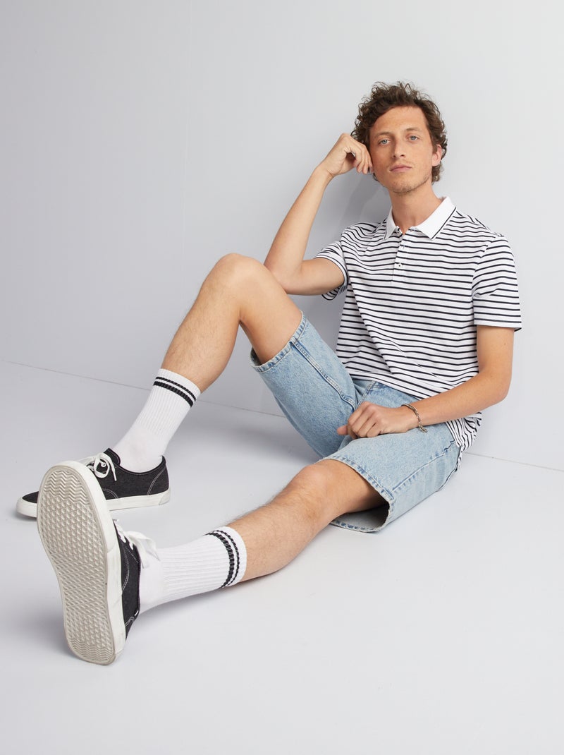 Polo rayé en coton Blanc - Kiabi