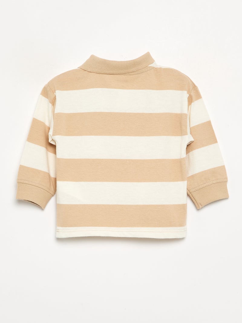 Polo rayé en jersey de coton Beige - Kiabi