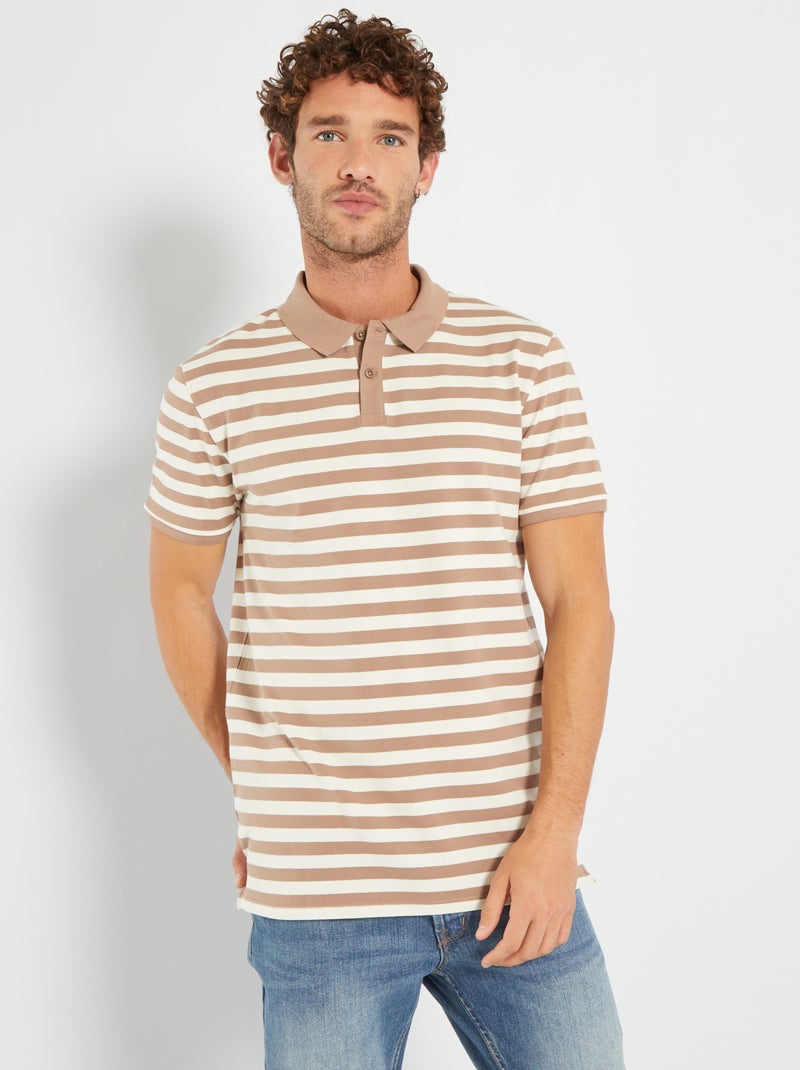 Polo rayé en maille piquée Beige - Kiabi