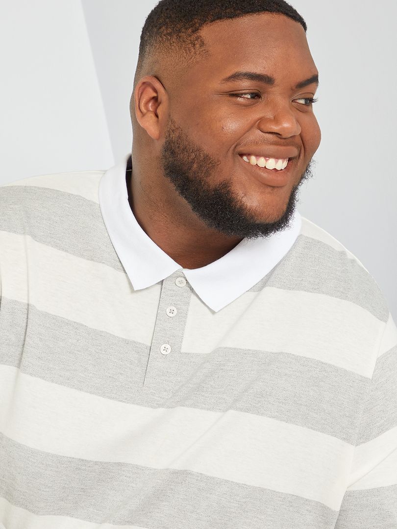 Polo rayé esprit rugby blanc/gris - Kiabi