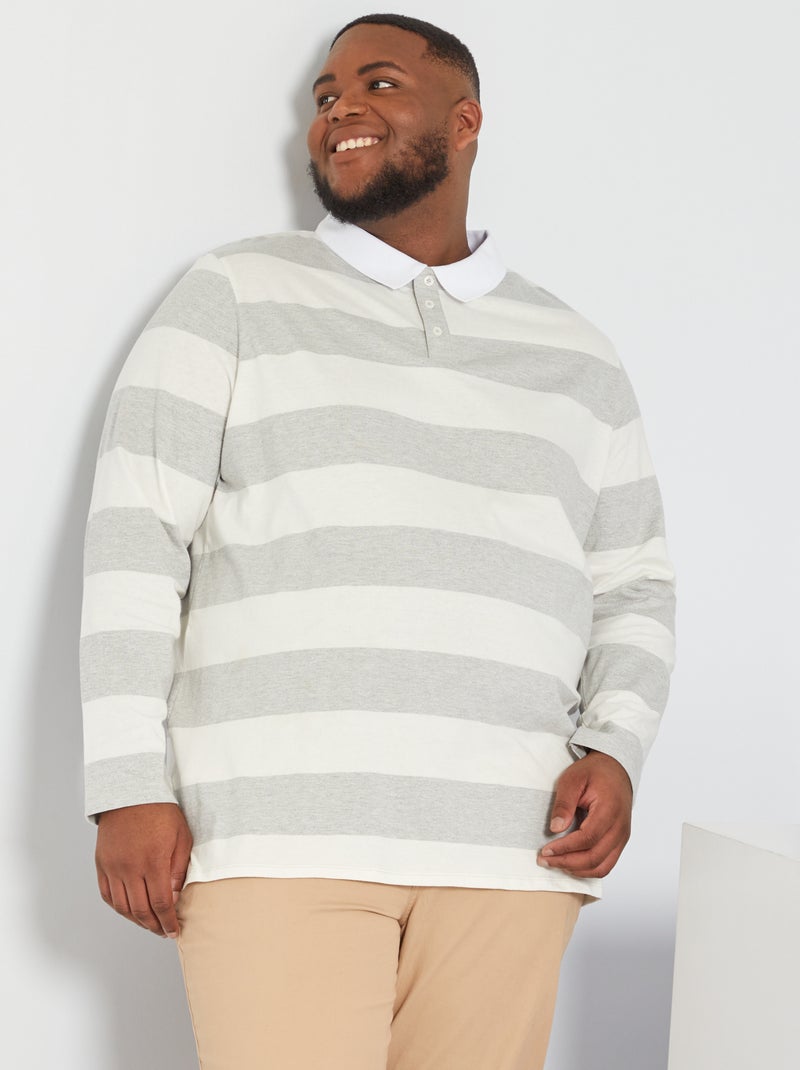 Polo rayé esprit rugby blanc/gris - Kiabi