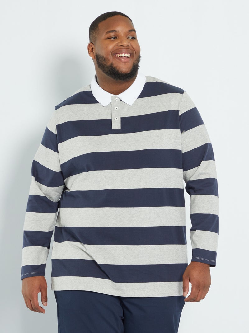 Polo rayé esprit rugby gris/bleu marine - Kiabi