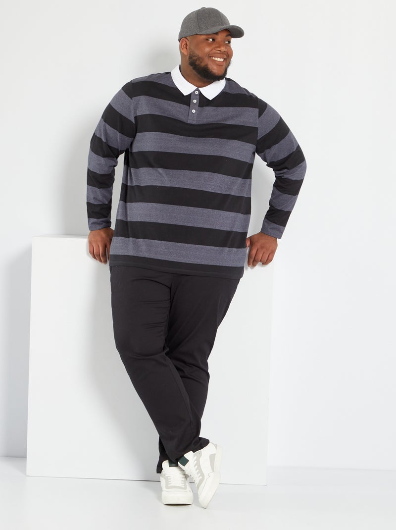 Polo rayé esprit rugby noir/bleu marine - Kiabi