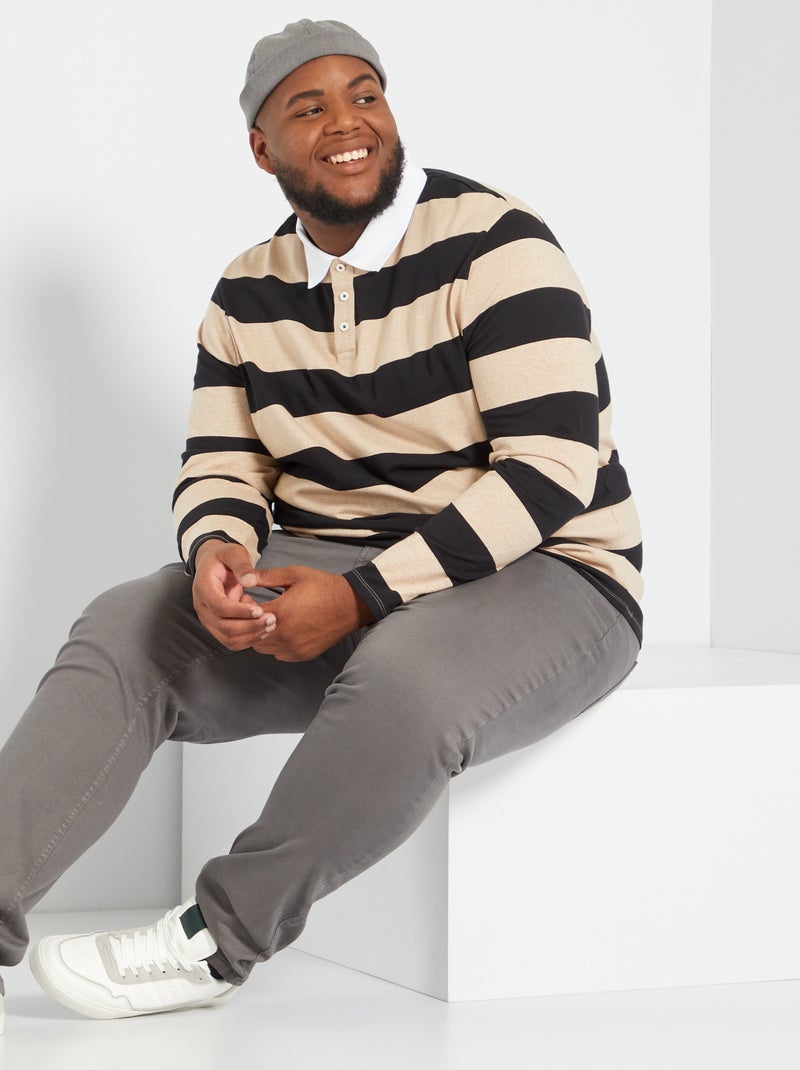 Polo rayé esprit rugby noir/marron clair - Kiabi