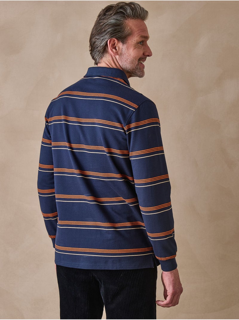 Polo rayé manches longues - DAXON Bleu Orange - Kiabi
