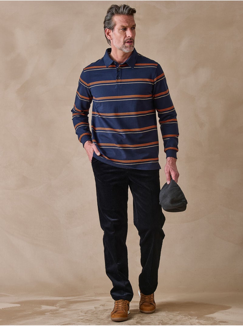 Polo rayé manches longues - DAXON Bleu Orange - Kiabi