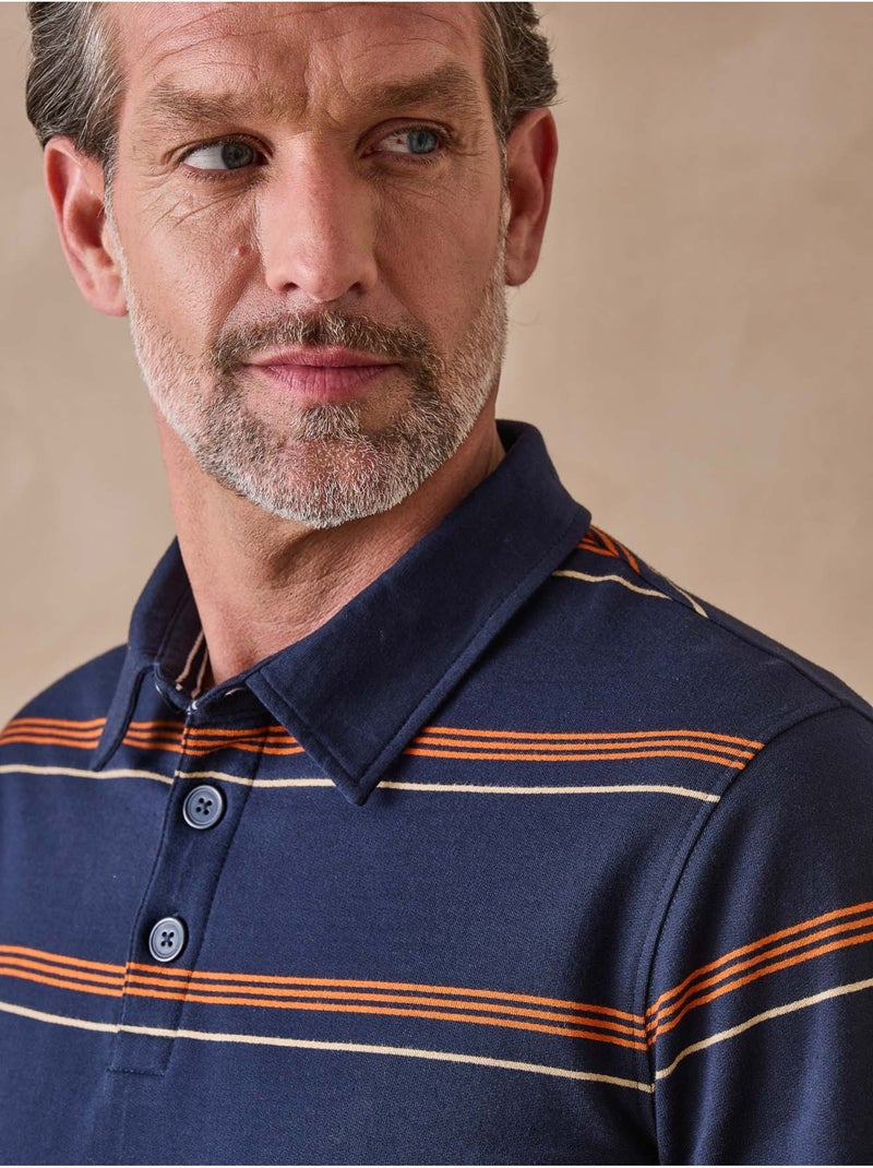 Polo rayé manches longues - DAXON Bleu Orange - Kiabi