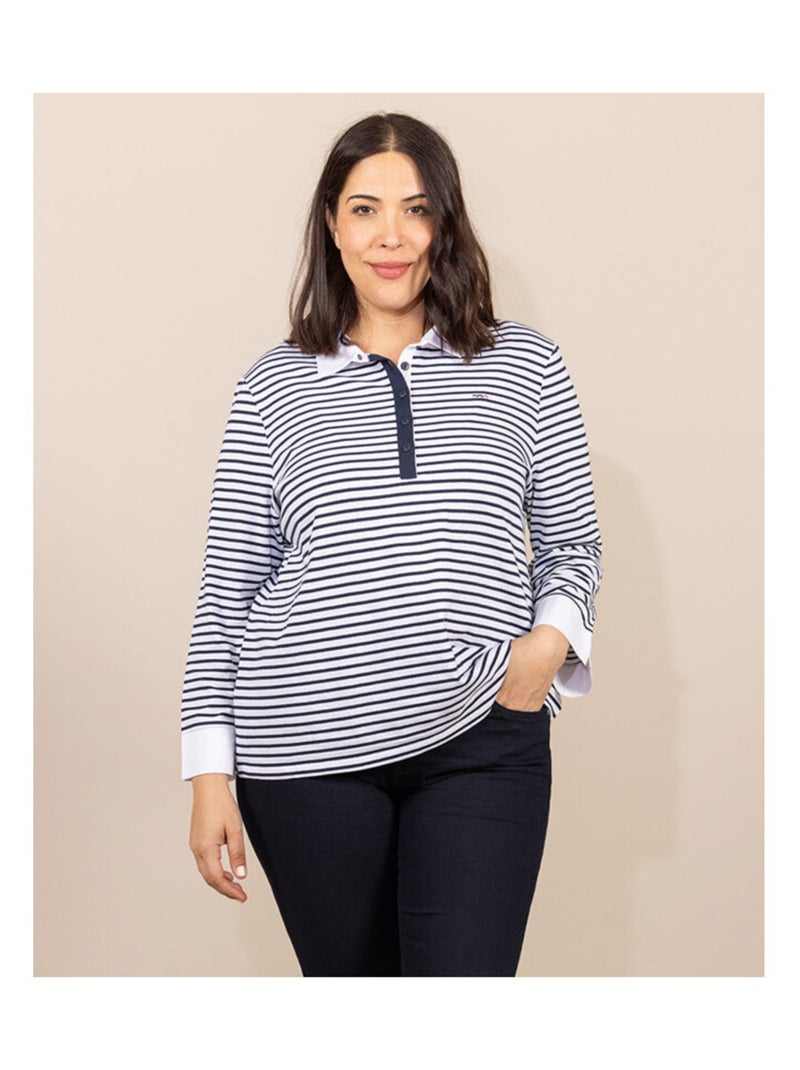 Polo rayé manches longues blanc Femme Bleu - Kiabi