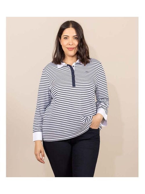Polo rayé manches longues blanc Femme - Kiabi