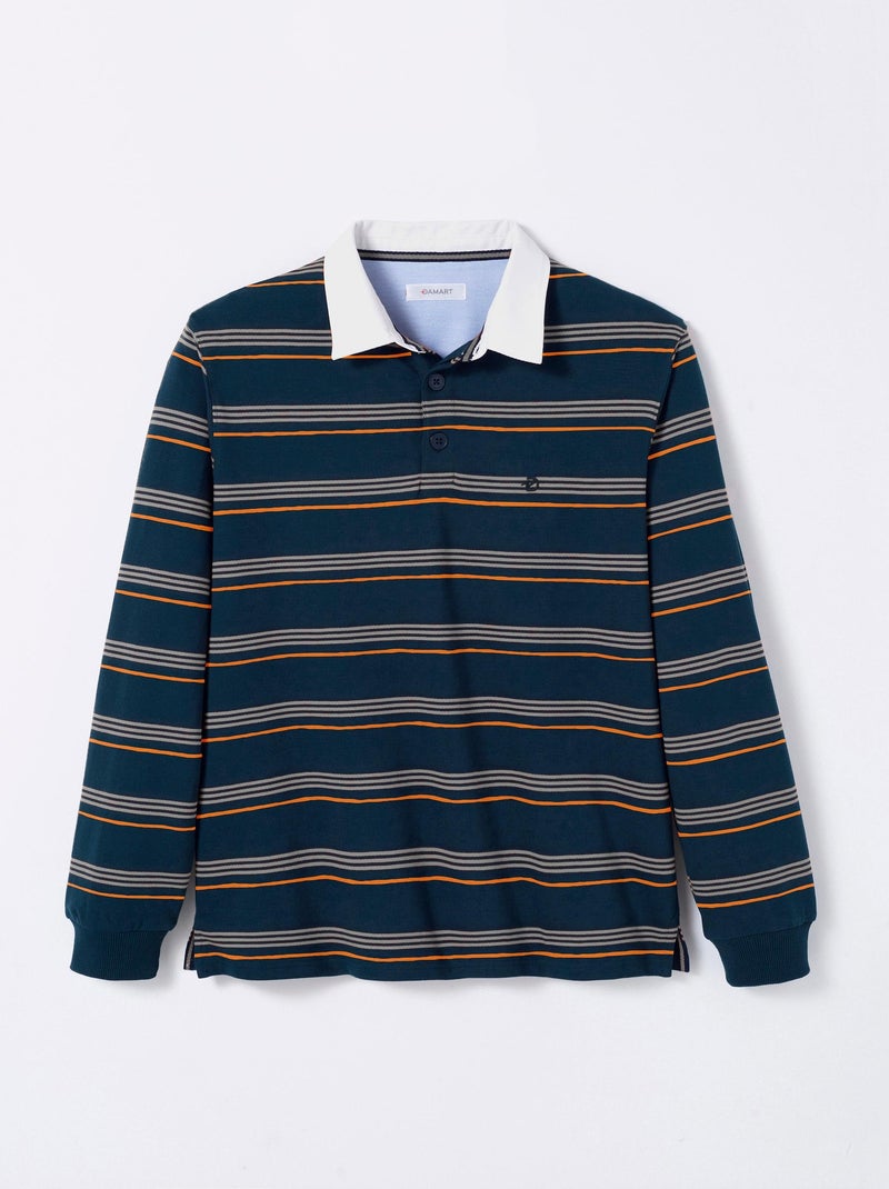 Polo rayures manches longues pur coton - Damart Bleu - Kiabi