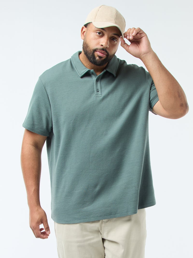 Polo regular en maille relief Vert - Kiabi
