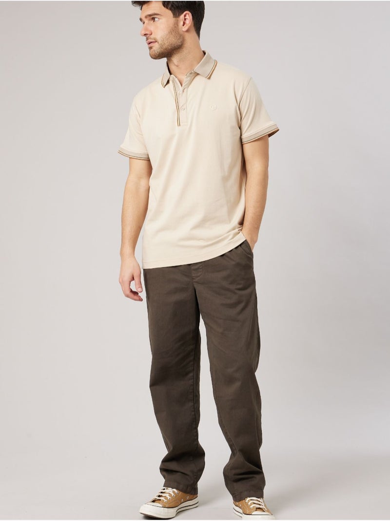 Polo regular homme avec col rayé 'deeluxe' Beige clair - Kiabi