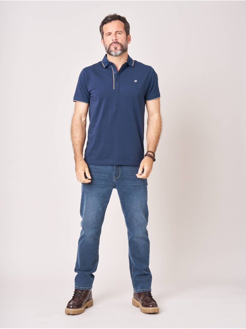Polo regular homme avec col rayé 'Deeluxe' Bleu nuit - Kiabi