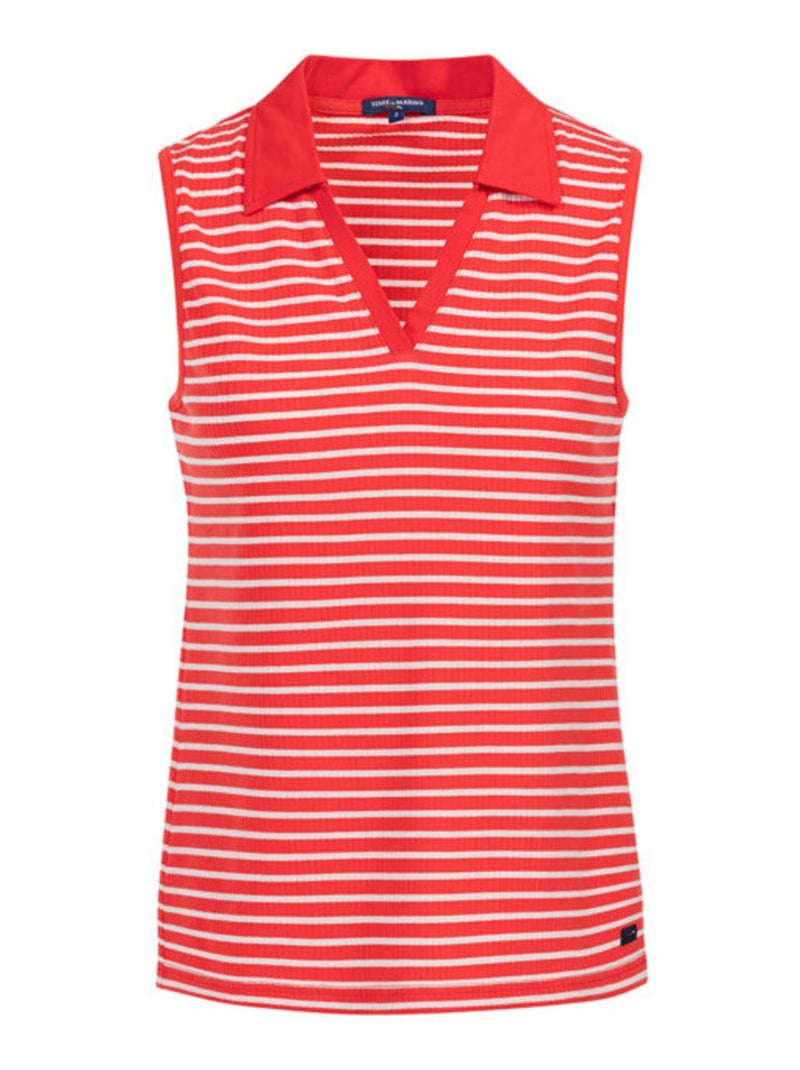 Polo rouge sans manches rayé Femme Rouge - Kiabi